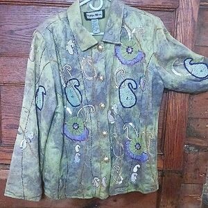 Indigo Artistic Embroidered Paisley Tie-dyed Sequinced Green and Purple Blazer